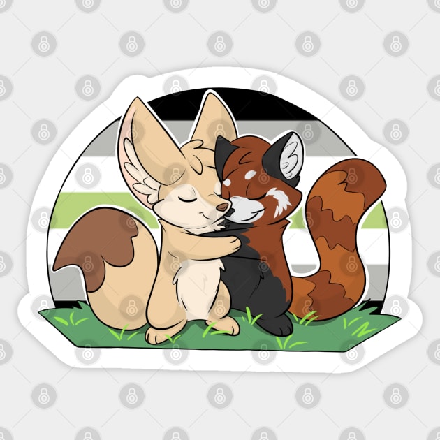 Agender - Fennec Fox + Red Panda Hug Sticker by Fennekfuchs